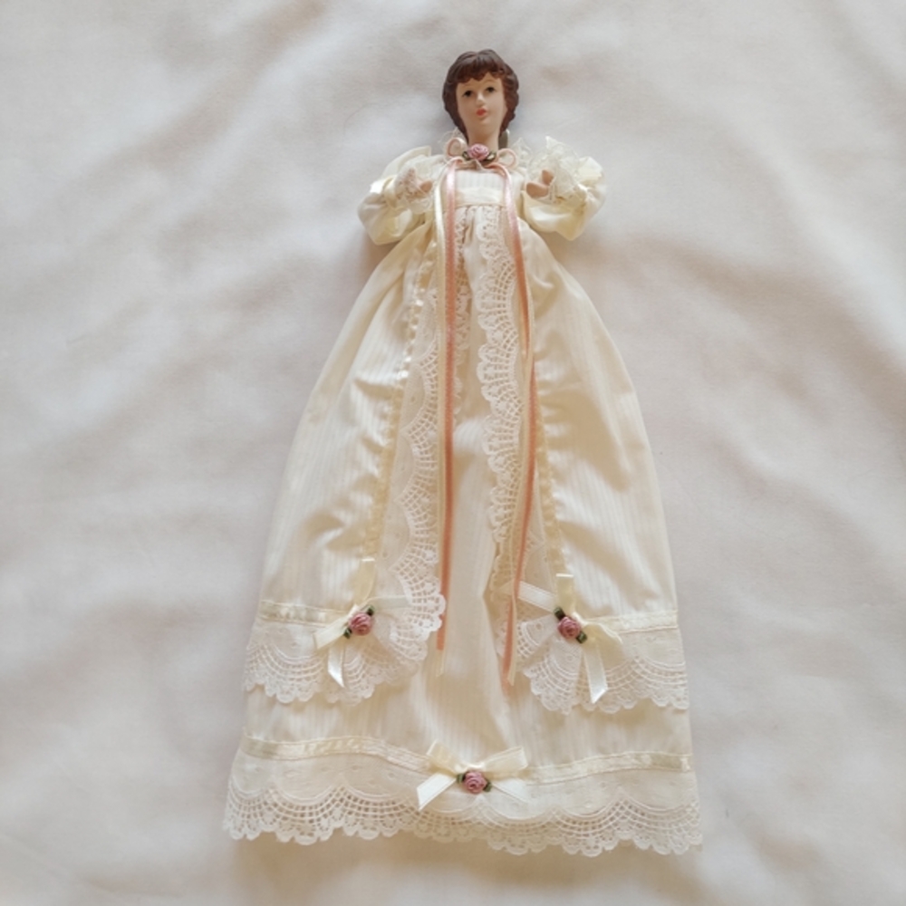 Vintage Victorian Lady Doll-Ornament Porcelain Head & Hands NWT Beige/Mauve Rose - Picture 12 of 12